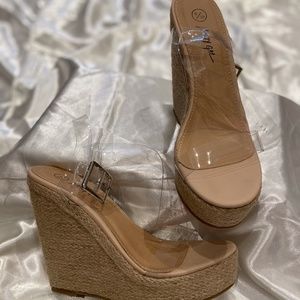 Braided Hemp Wedges w/ clear toe strap